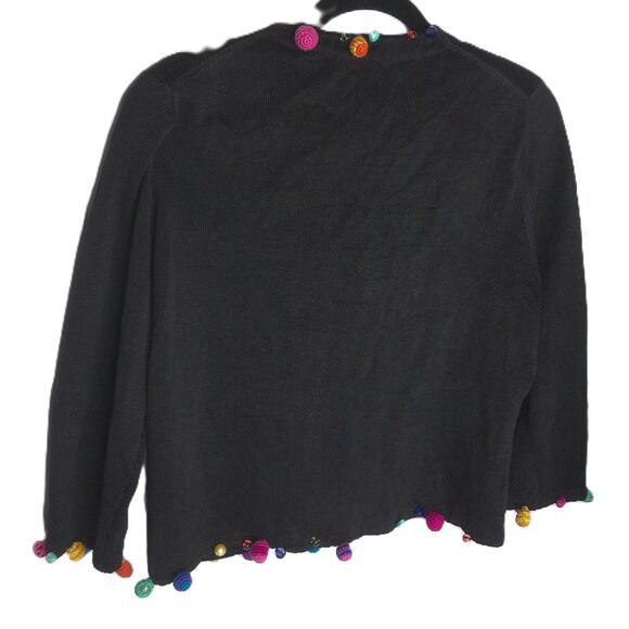 Vintage Michael Simon Black Colorful Pom Pom Cardigan Sweater Size Large - Picture 6 of 8